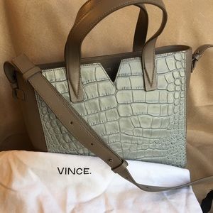 Vince Leather Croc-Embossed Cross-body Tote